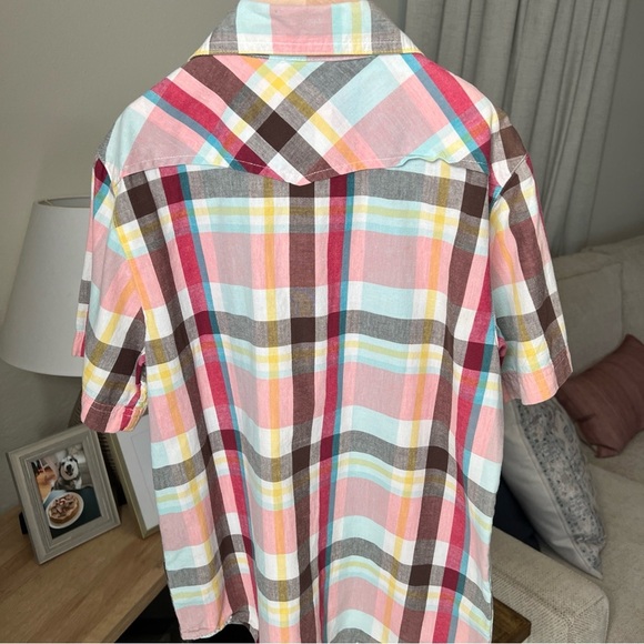 Arizona Boy’s S/S Snap Close Pink/yellow/red/teal Plaid Shirt Size M (10/12) - Picture 6 of 11